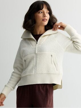 FLX Wool Blend Cozy Quarter-Zip Cream Pullover Sweater XXL